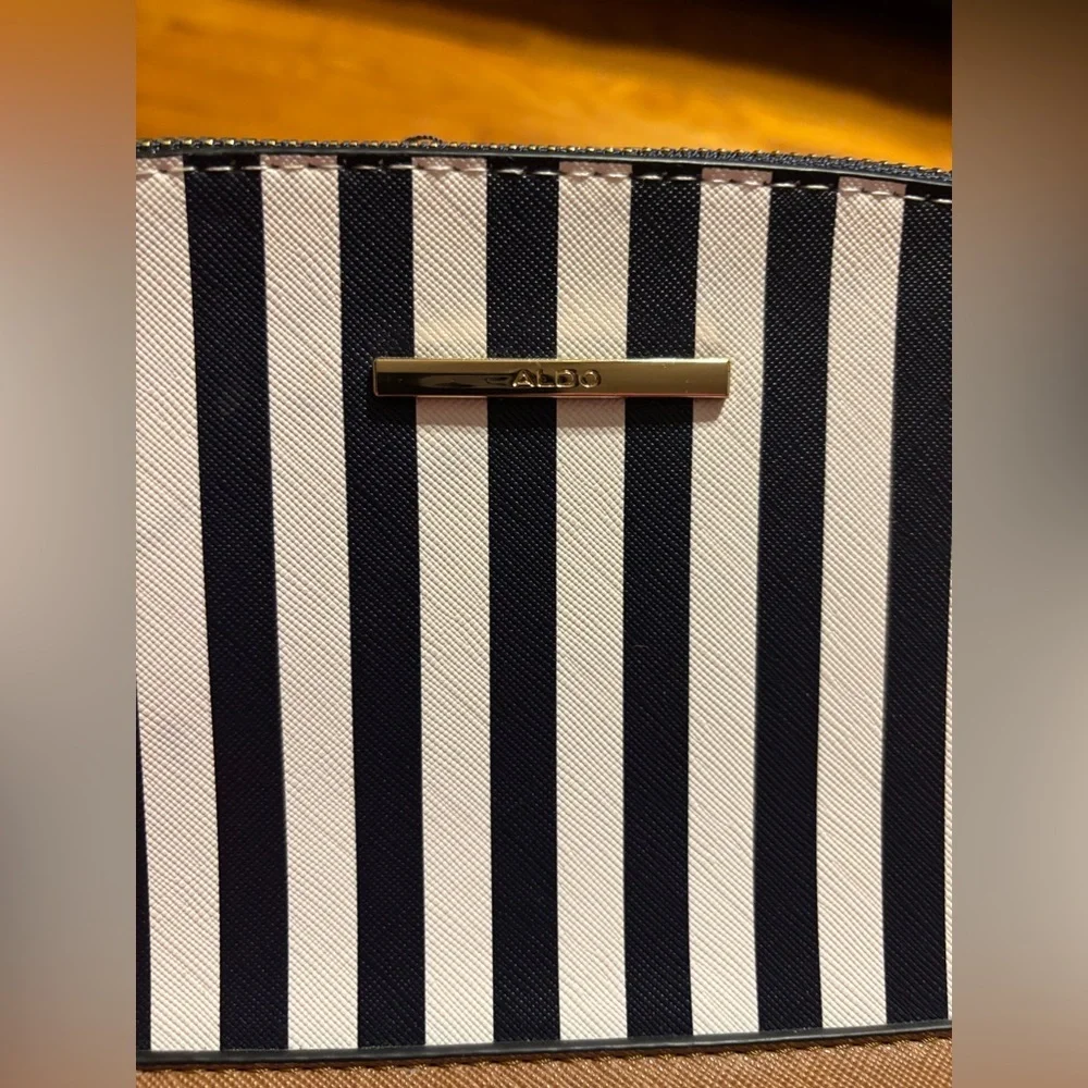 Aldo Navy and White Striped Crossbody Bag with Brown and Red Accents NWOT - Picture 12 of 13